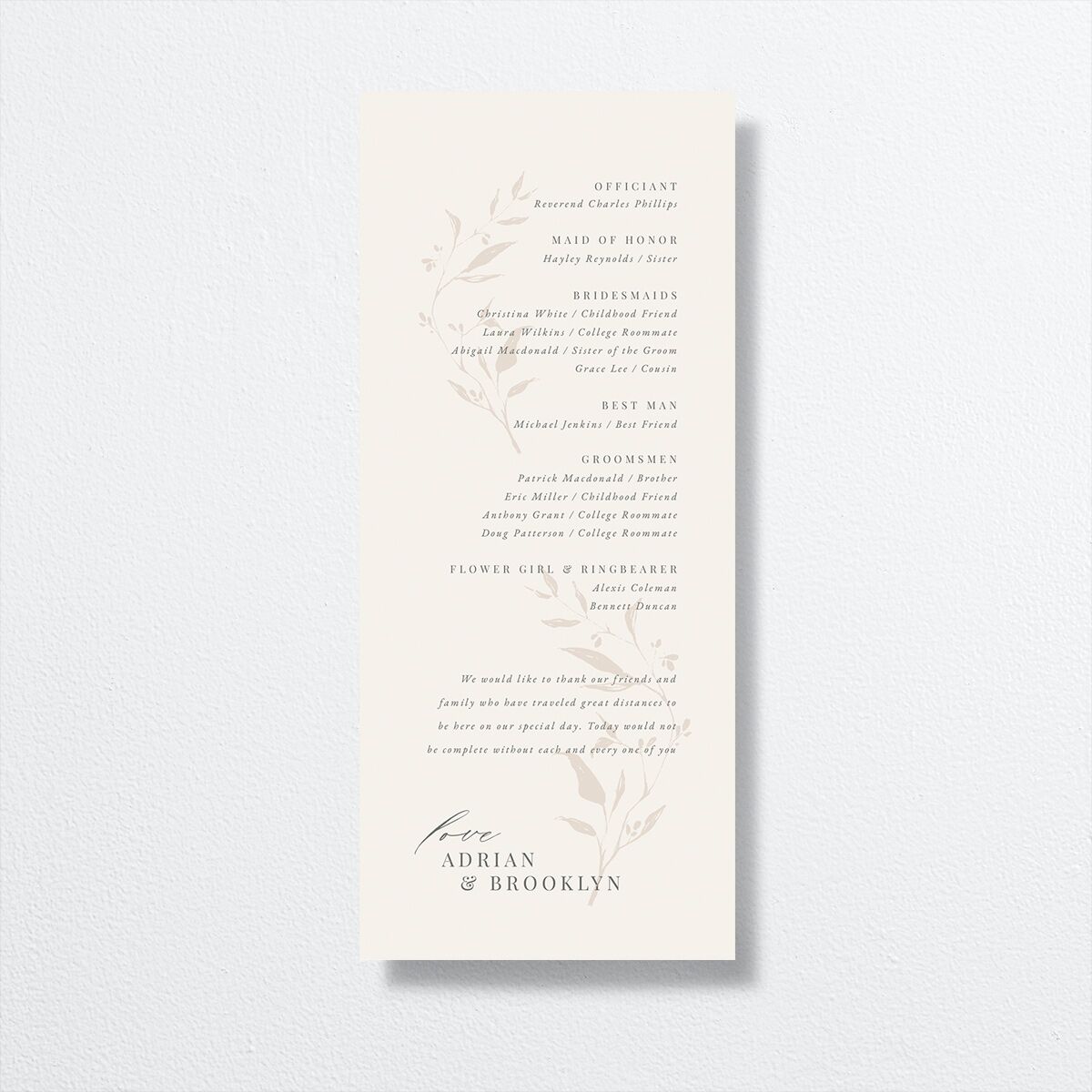 Rustic Minimal Wedding Programs back