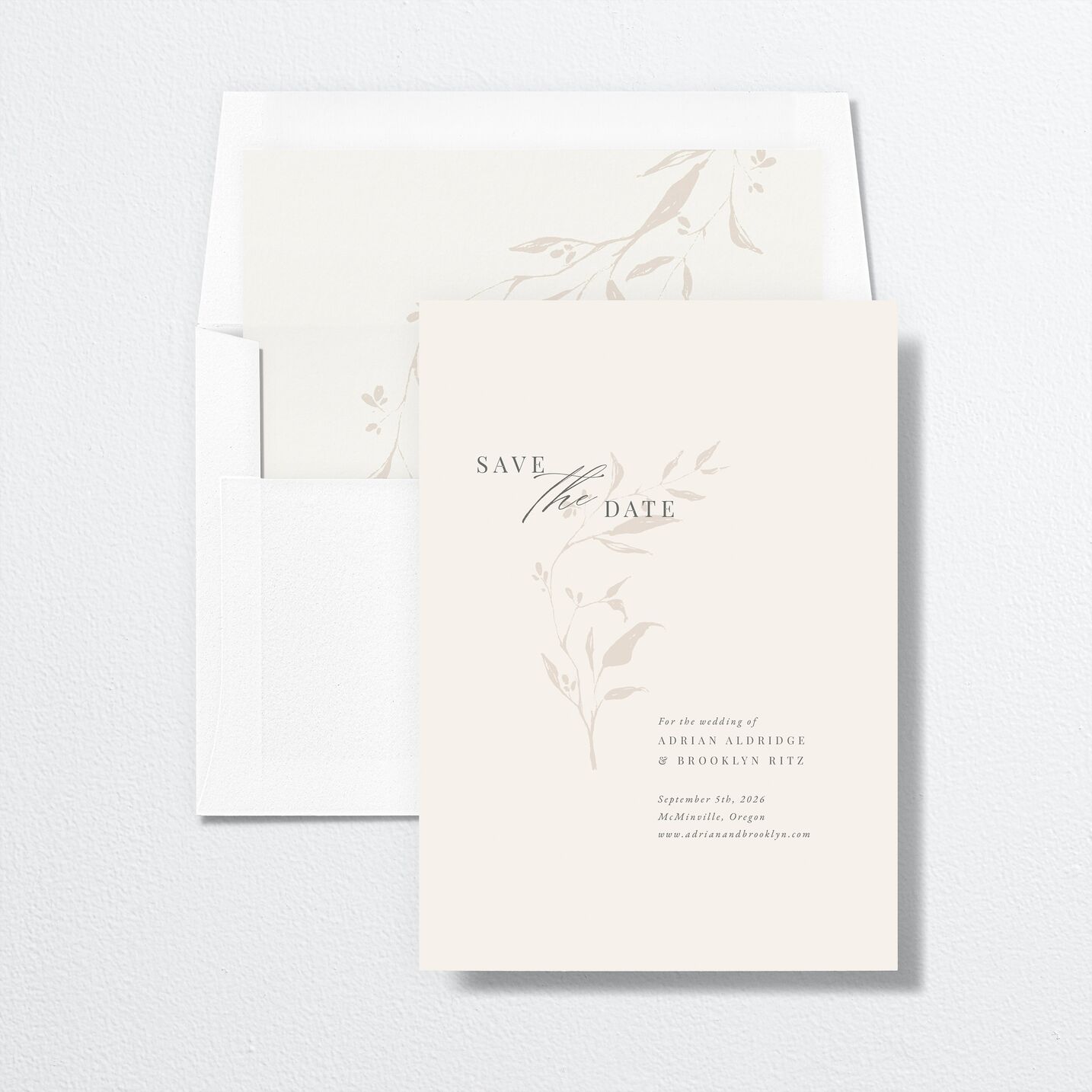 Rustic Minimal Save The Date Cards envelope-and-liner in cream
