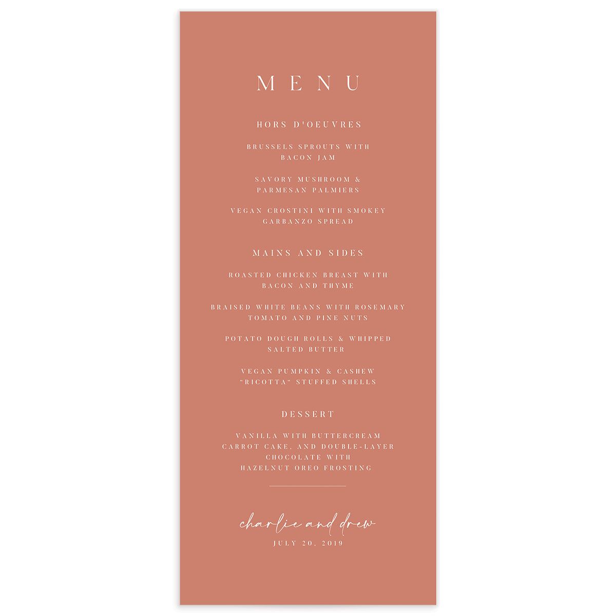 Romantic Bohemian Menus