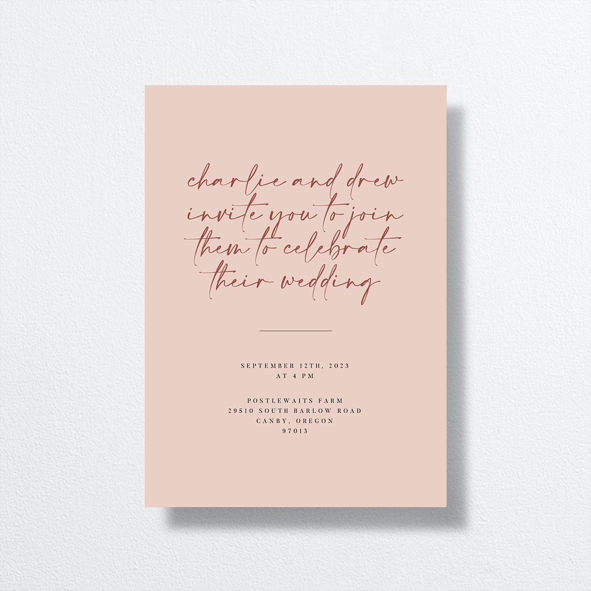 Romantic Bohemian Wedding Invitations front in pink