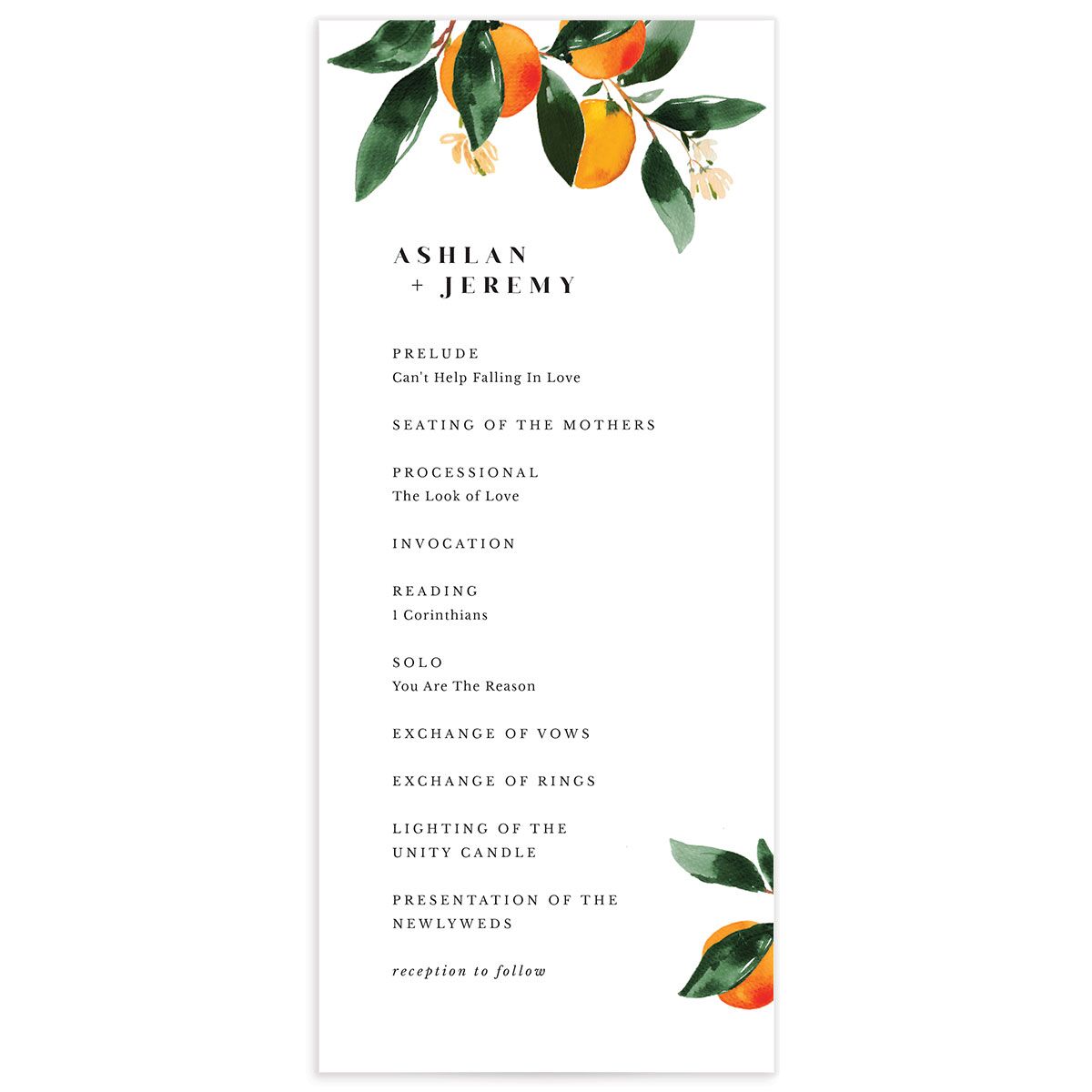 Orange Citrus Wedding Programs Pumpkin Signature