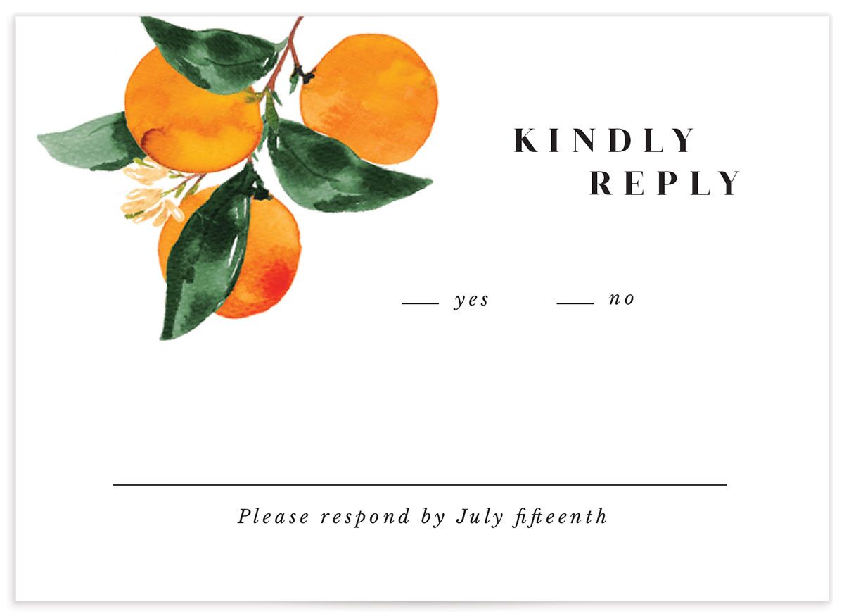 Orange Citrus Wedding Response Cards front in Orange