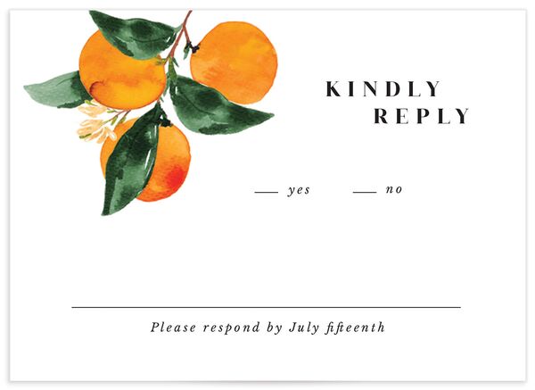 Orange Citrus Wedding Response Cards front in Orange