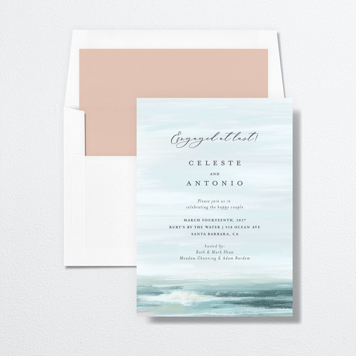 Painted Beach Engagement Party Invitations Dusty Blue Signature Standard