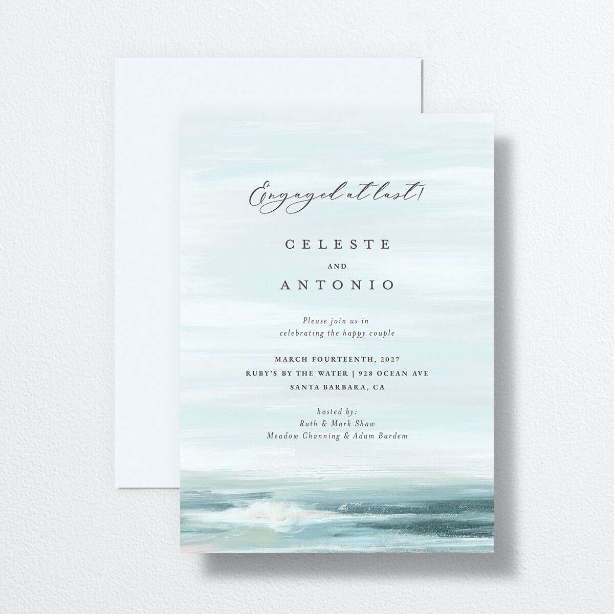 Painted Beach Engagement Party Invitations Dusty Blue Signature Standard