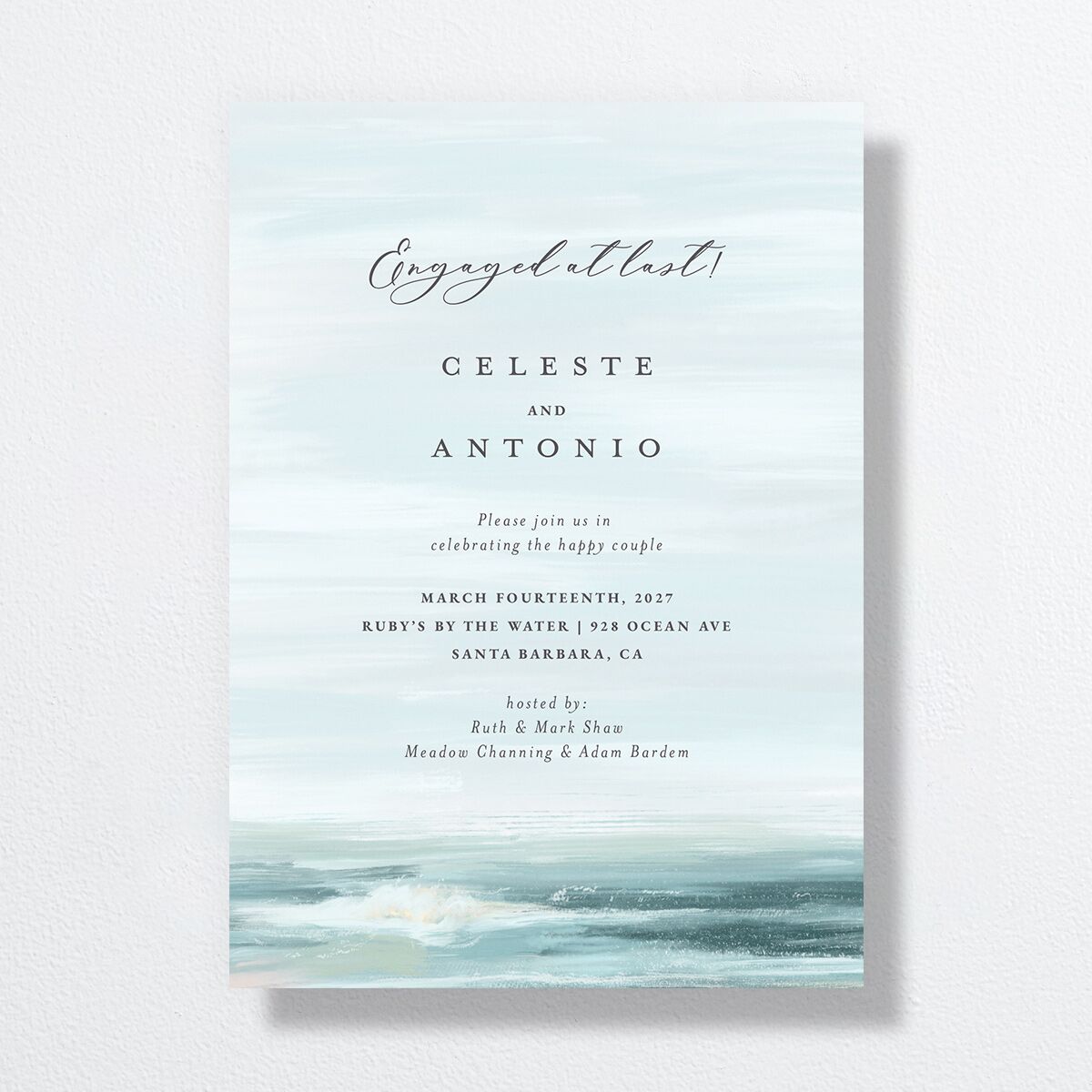 Painted Beach Engagement Party Invitations Dusty Blue Signature Standard