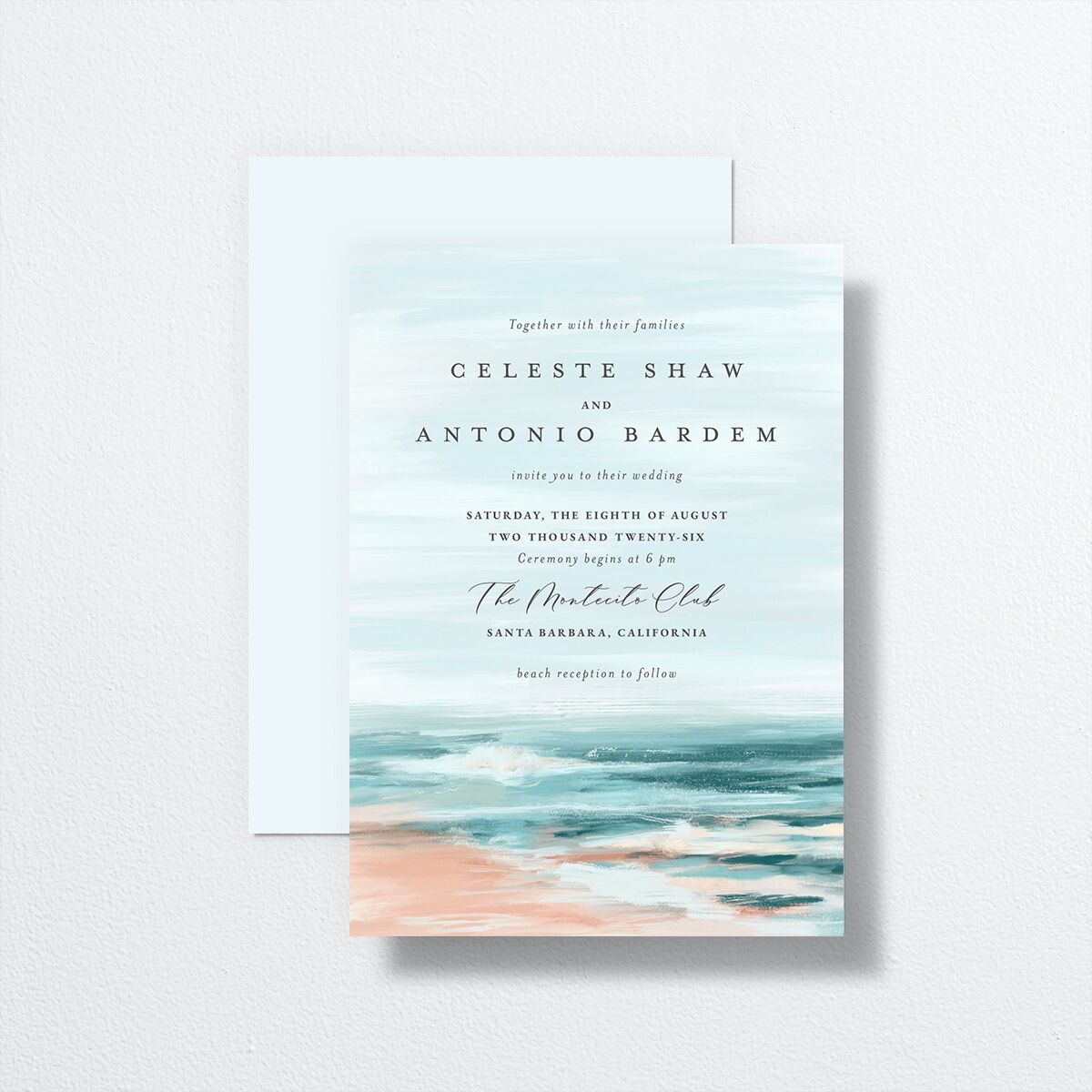 Painted Beach Wedding Invitations front-and-back
