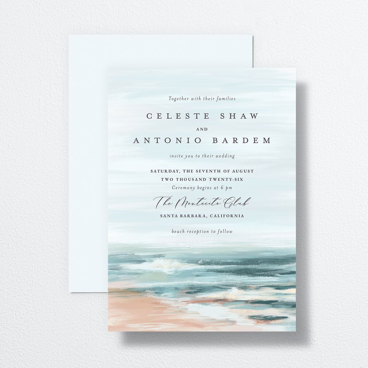 Painted Beach Wedding Invitations Dusty Blue Signature No Standard