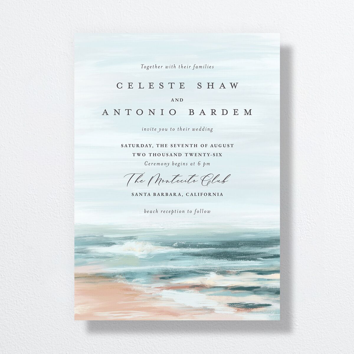 Painted Beach Wedding Invitations Dusty Blue Signature No Standard
