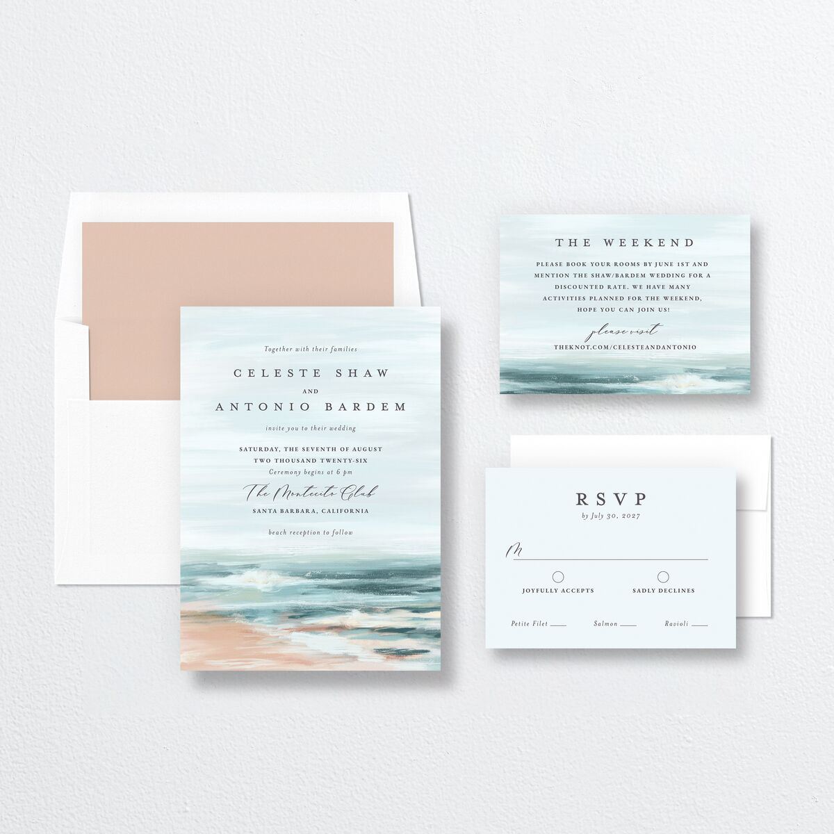 Painted Beach Wedding Invitations Dusty Blue Signature No Standard