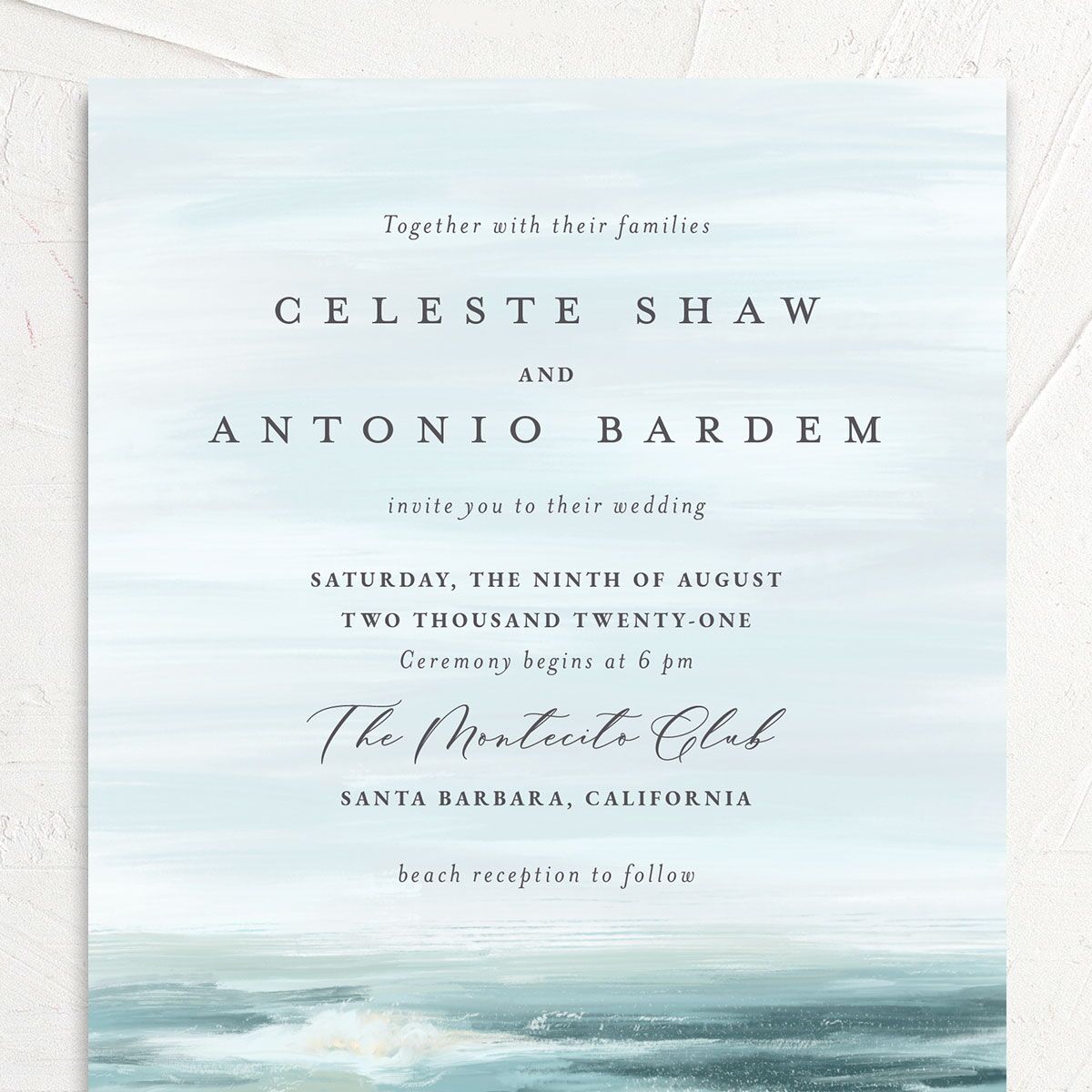 Romantic Shoreline Wedding Invitations French Blue Signature No