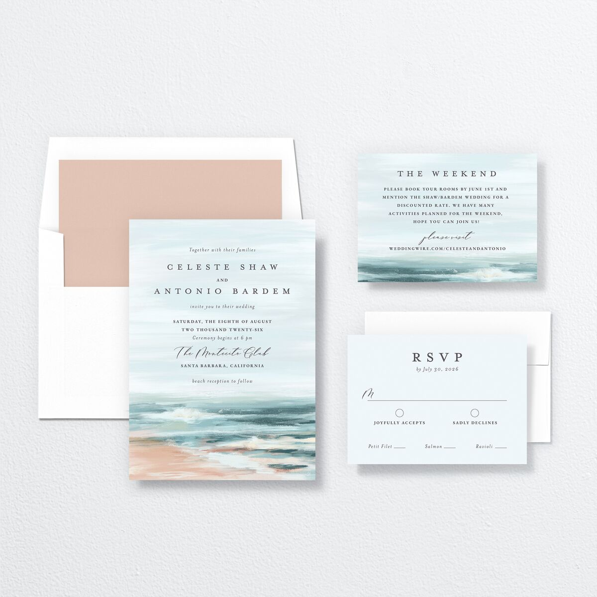 Romantic Shoreline Wedding Invitations French Blue Signature No