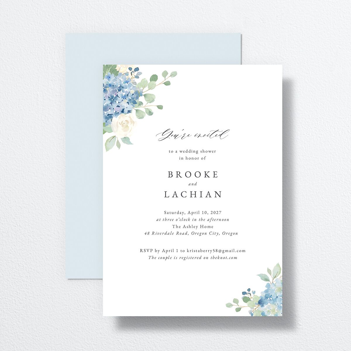 Elegant Hydrangea Bridal Shower Invitations Dusty Blue Signature Standard