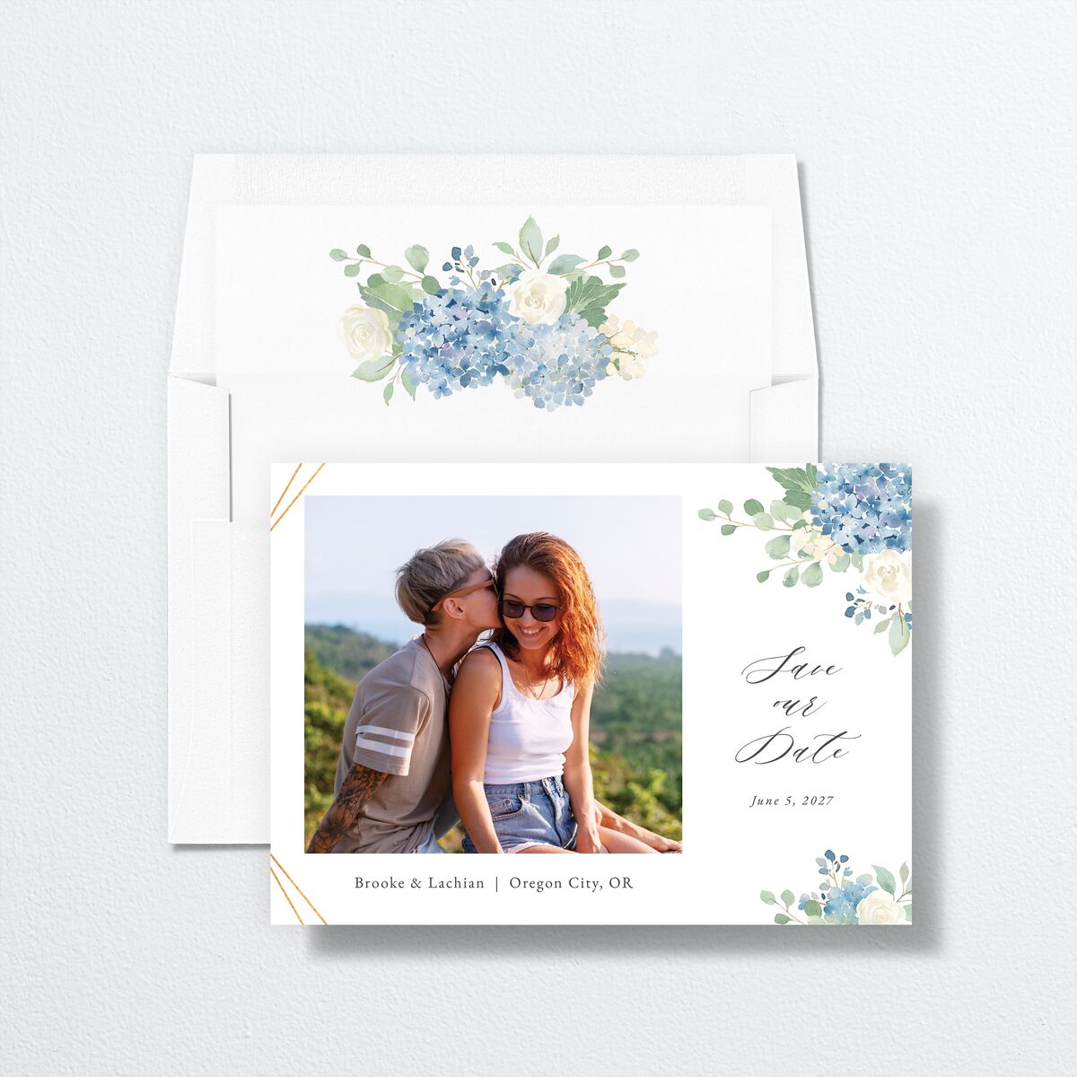 Elegant Hydrangea Save The Date Cards Dusty Blue Signature smooth No Standard