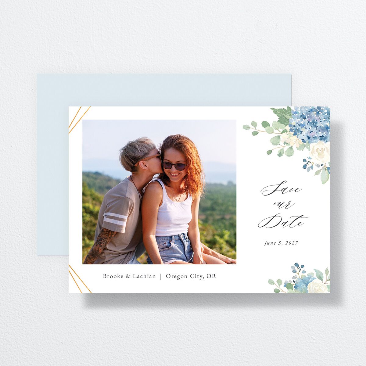 Elegant Hydrangea Save The Date Cards Dusty Blue Signature smooth No Standard