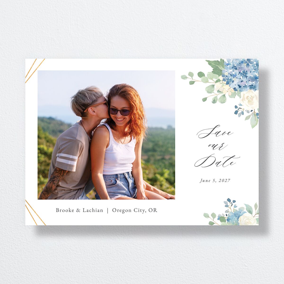 Elegant Hydrangea Save The Date Cards Dusty Blue Signature smooth No Standard
