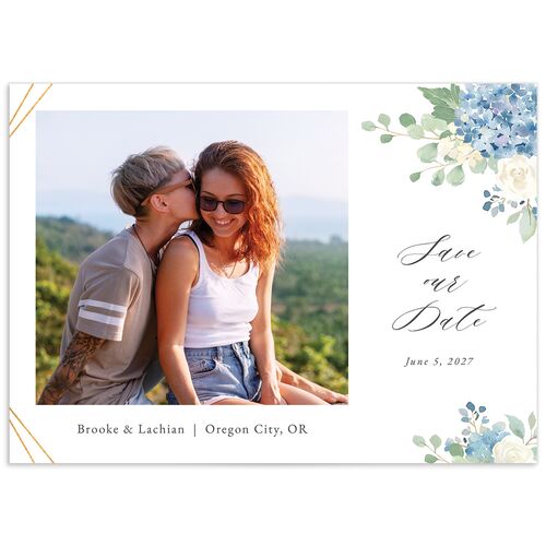 Elegant Hydrangea Save The Date Cards Dusty Blue Signature smooth No Standard