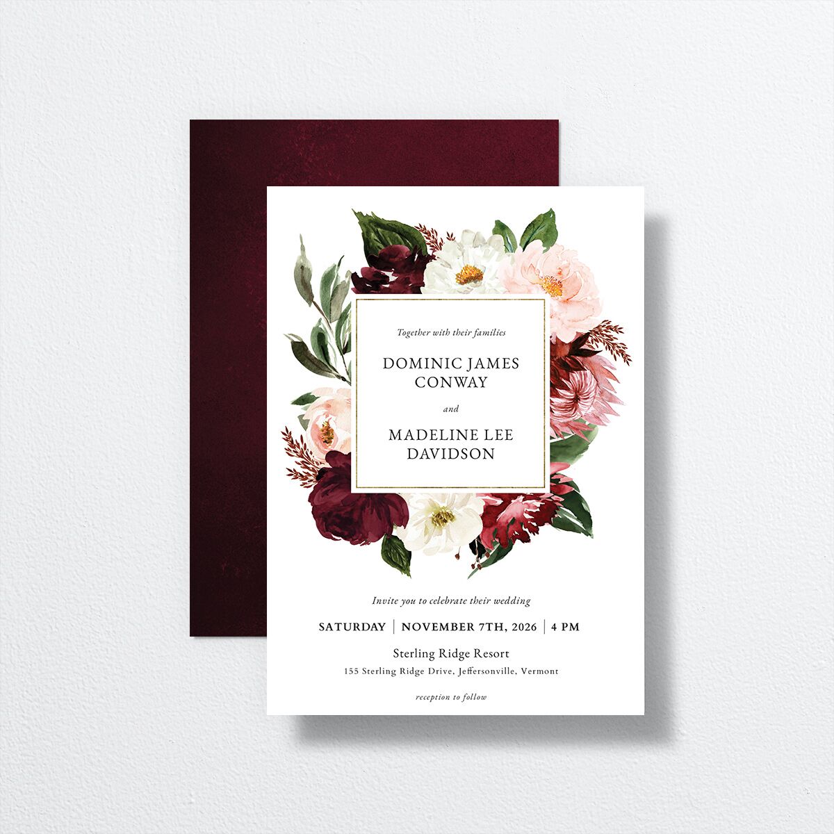 Striking Blooms Wedding Invitations Burgundy Signature No