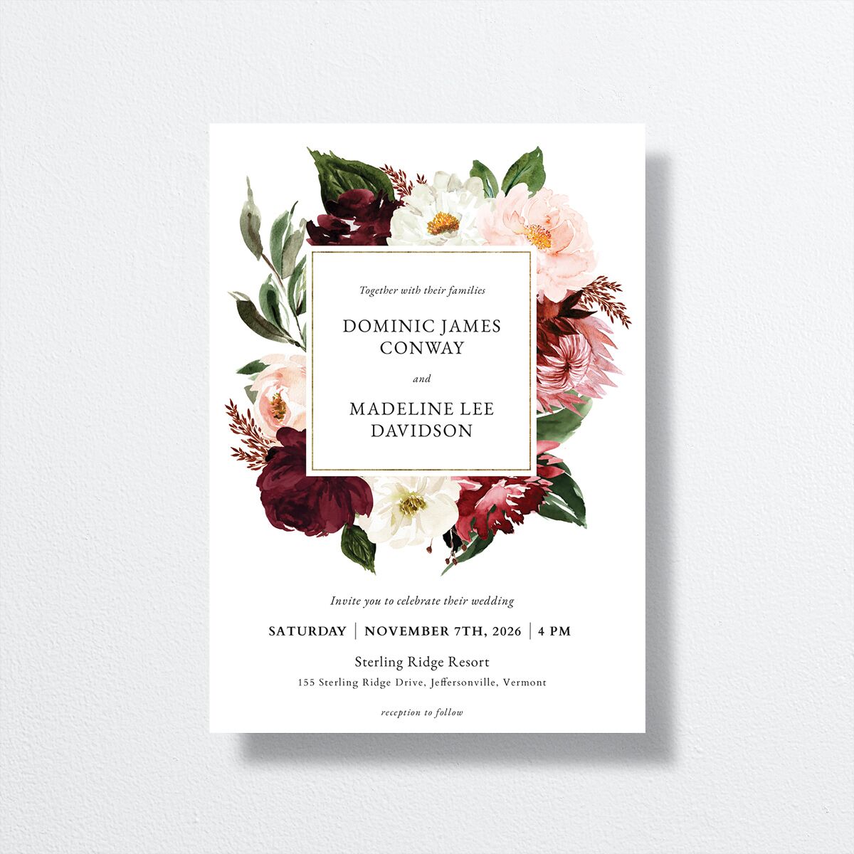 Striking Blooms Wedding Invitations Burgundy Signature No