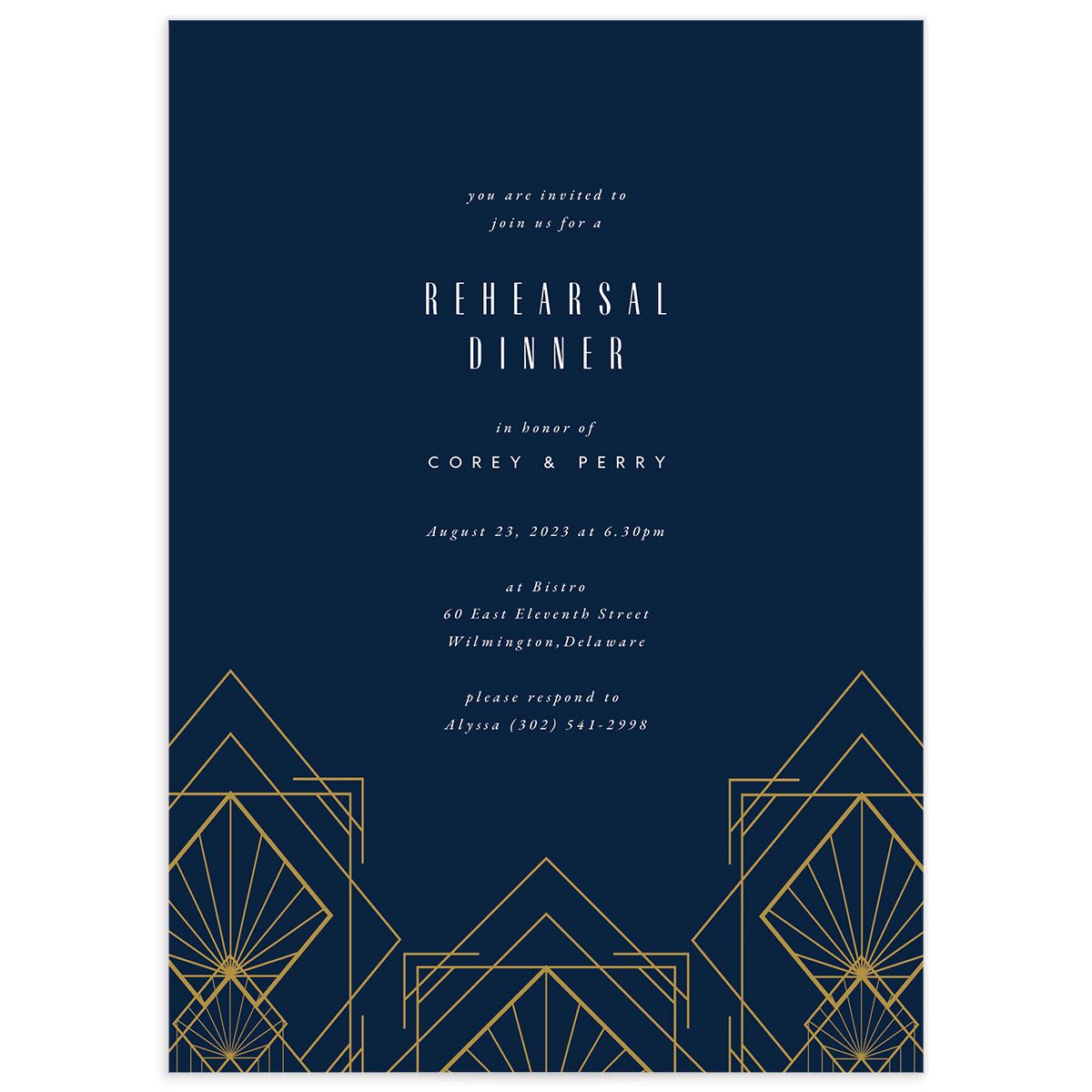 Formal Deco Rehearsal Dinner Invitations