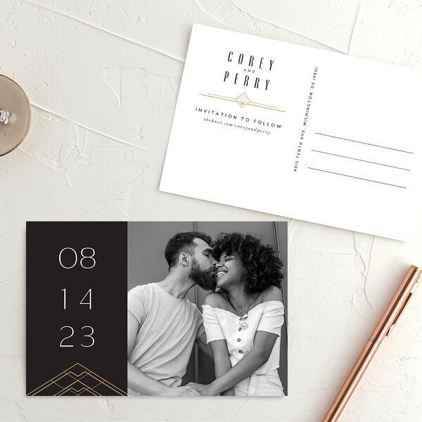 Formal Deco Save The Date Postcards Midnight