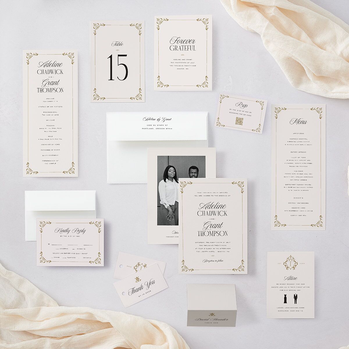 Old Money Wedding Response Cards Champagne Signature Standard