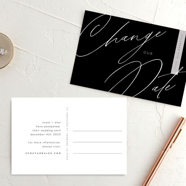 Modern Script Change the Date Postcards Pure White