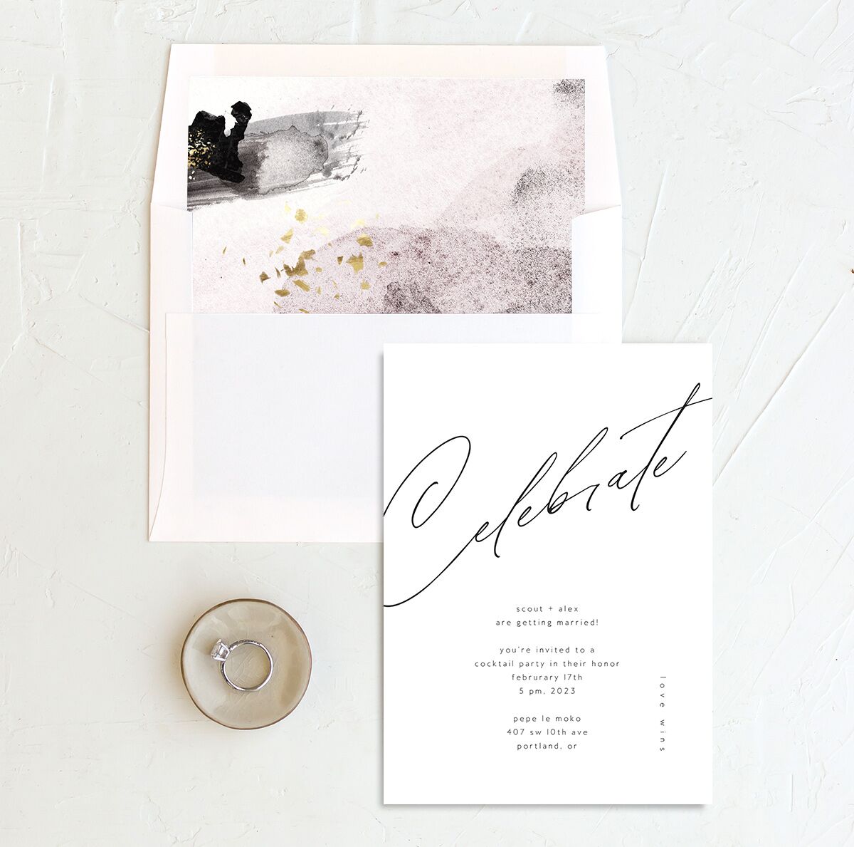 Modern Script Engagement Party Invitations Pure White Signature