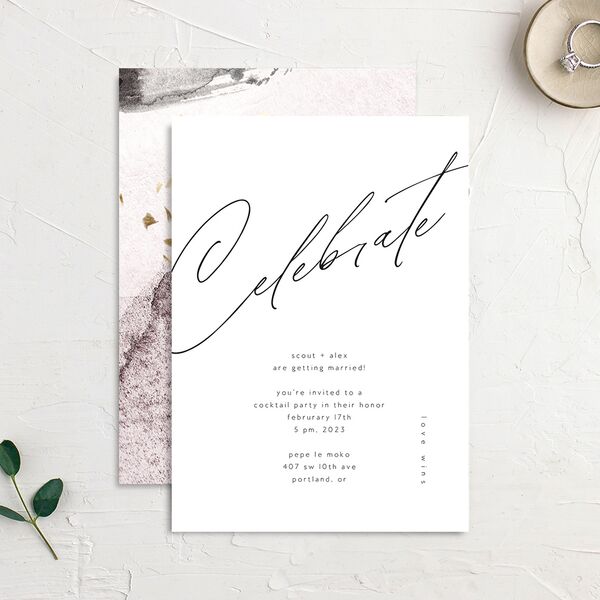 Modern Script Engagement Party Invitations Pure White Signature