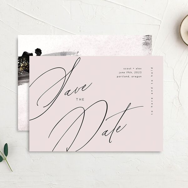 Modern Script Save The Date Cards Pure White Signature smooth No