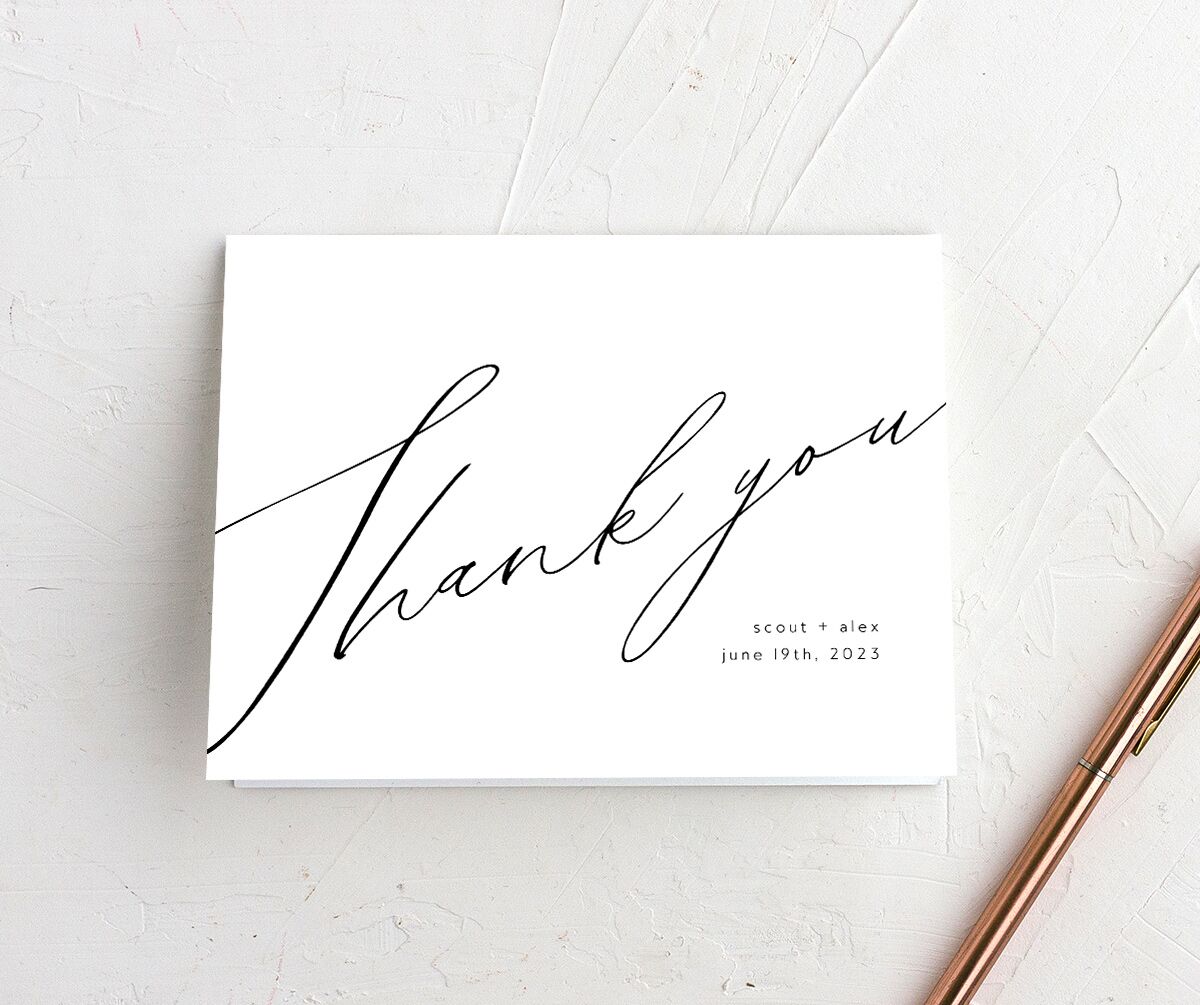 Modern Script Thank You Cards front in white