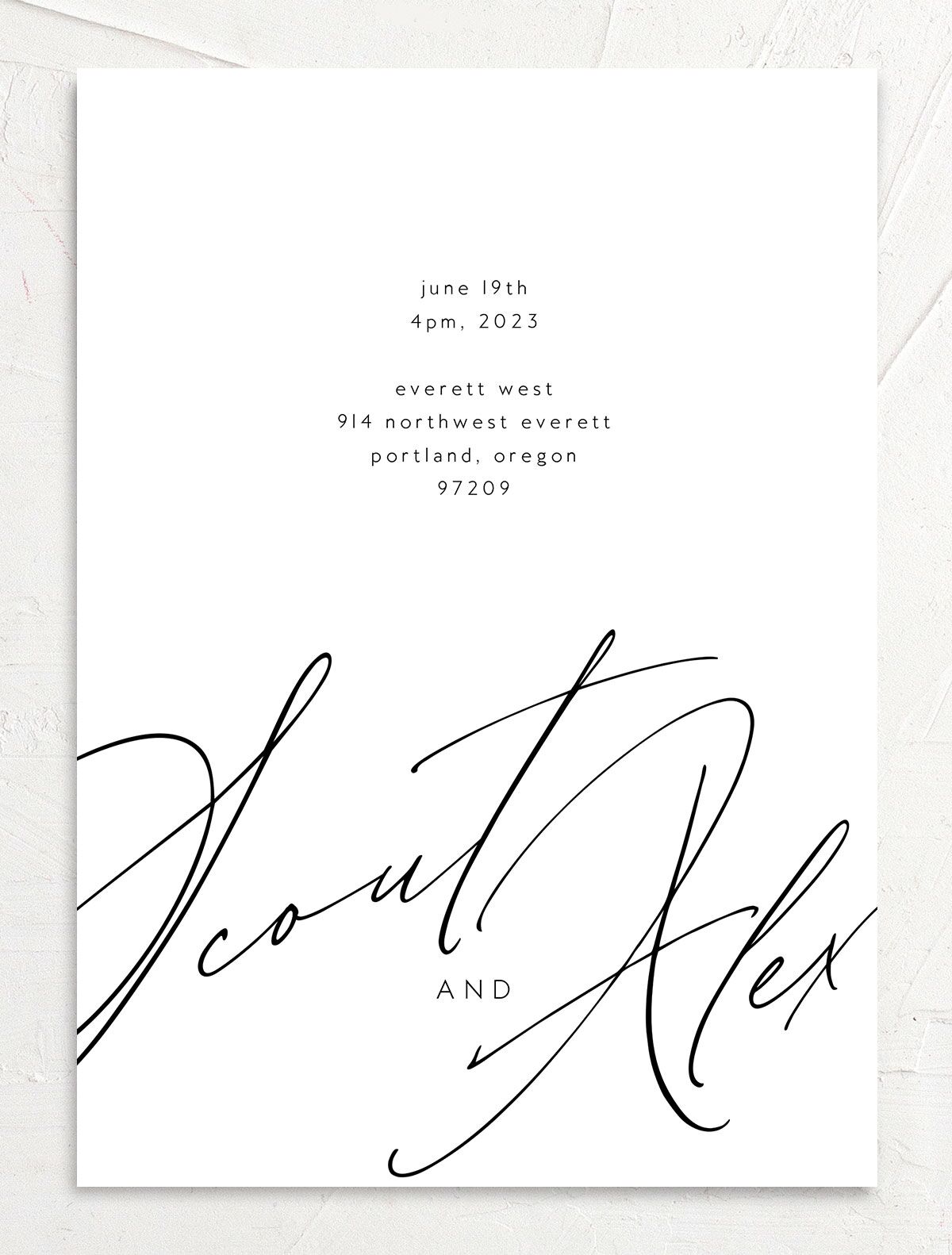 Modern Script Wedding Invitations front in white