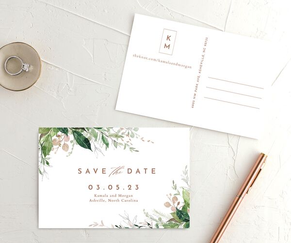 Wild Vines Save The Date Postcards front-and-back