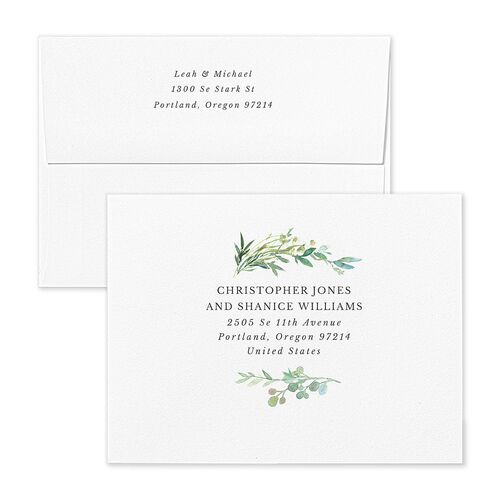 Leafy Monogram Hoop Save the Date Magnet Envelopes Pure White Kraft Return Address Signature Standard