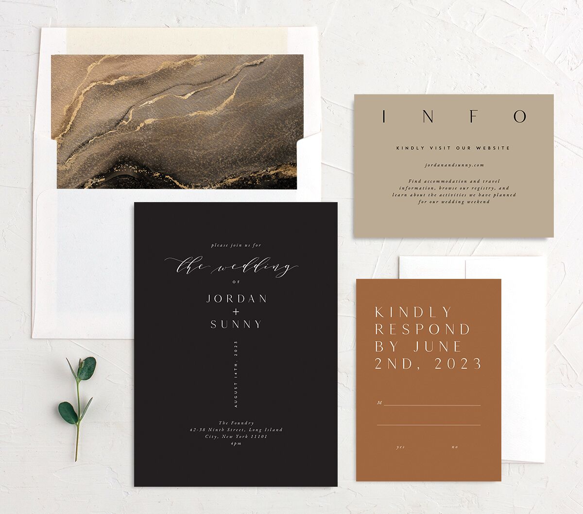 Elegant Typography Wedding Invitations suite in white