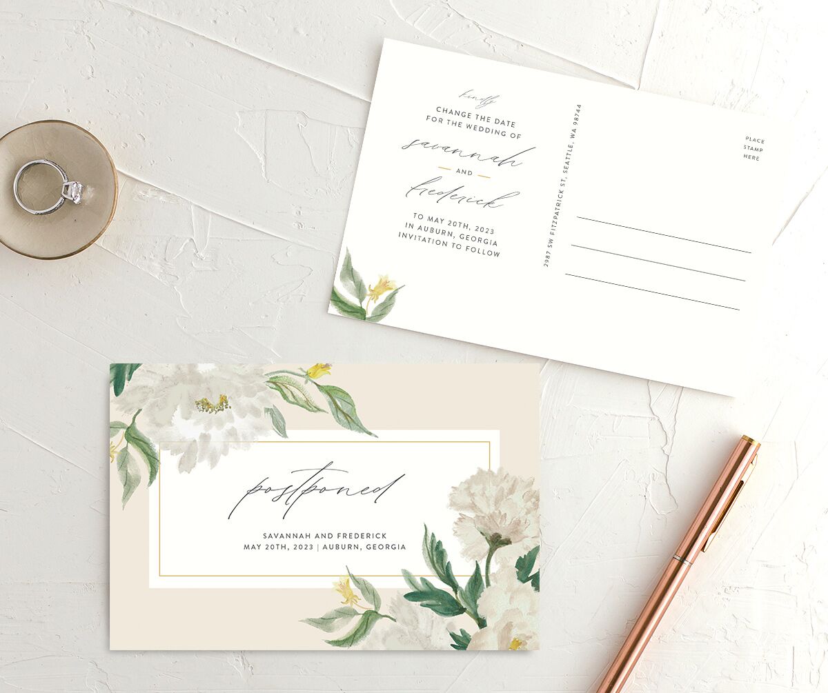 Floral Watercolor Change the Date Postcards front-and-back in green