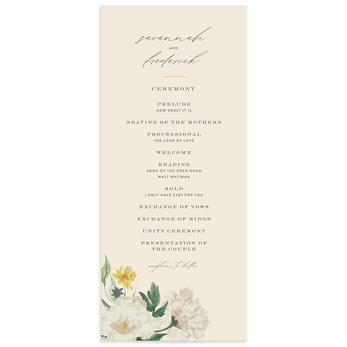Floral Watercolor Wedding Programs front in green