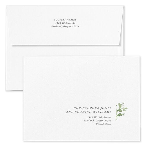 Curved Garland Bridal Shower Invitation Envelopes White Pure White Both Recipient and Return Addresses Signature Standard