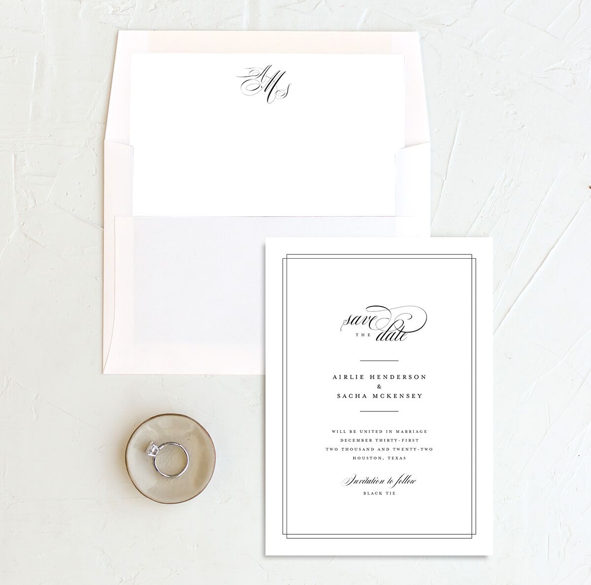Sophisticated Script Save the Date Cards Pure White Signature No
