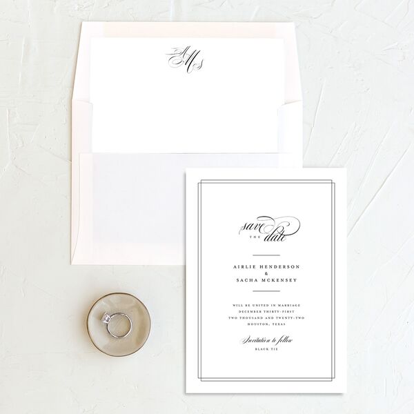 Sophisticated Script Save the Date Cards Pure White Signature No