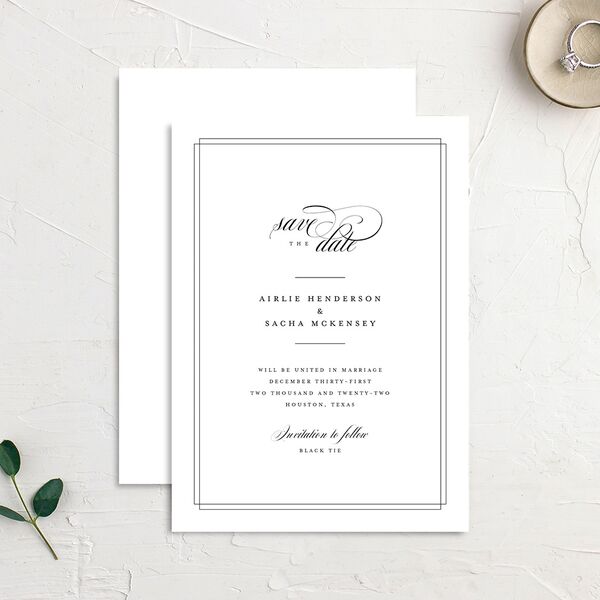 Sophisticated Script Save the Date Cards Pure White Signature No