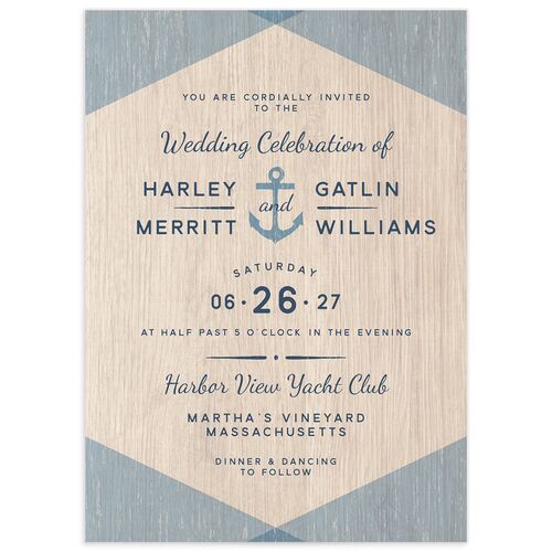 Vintage Nautical Wedding Invitations - Blue