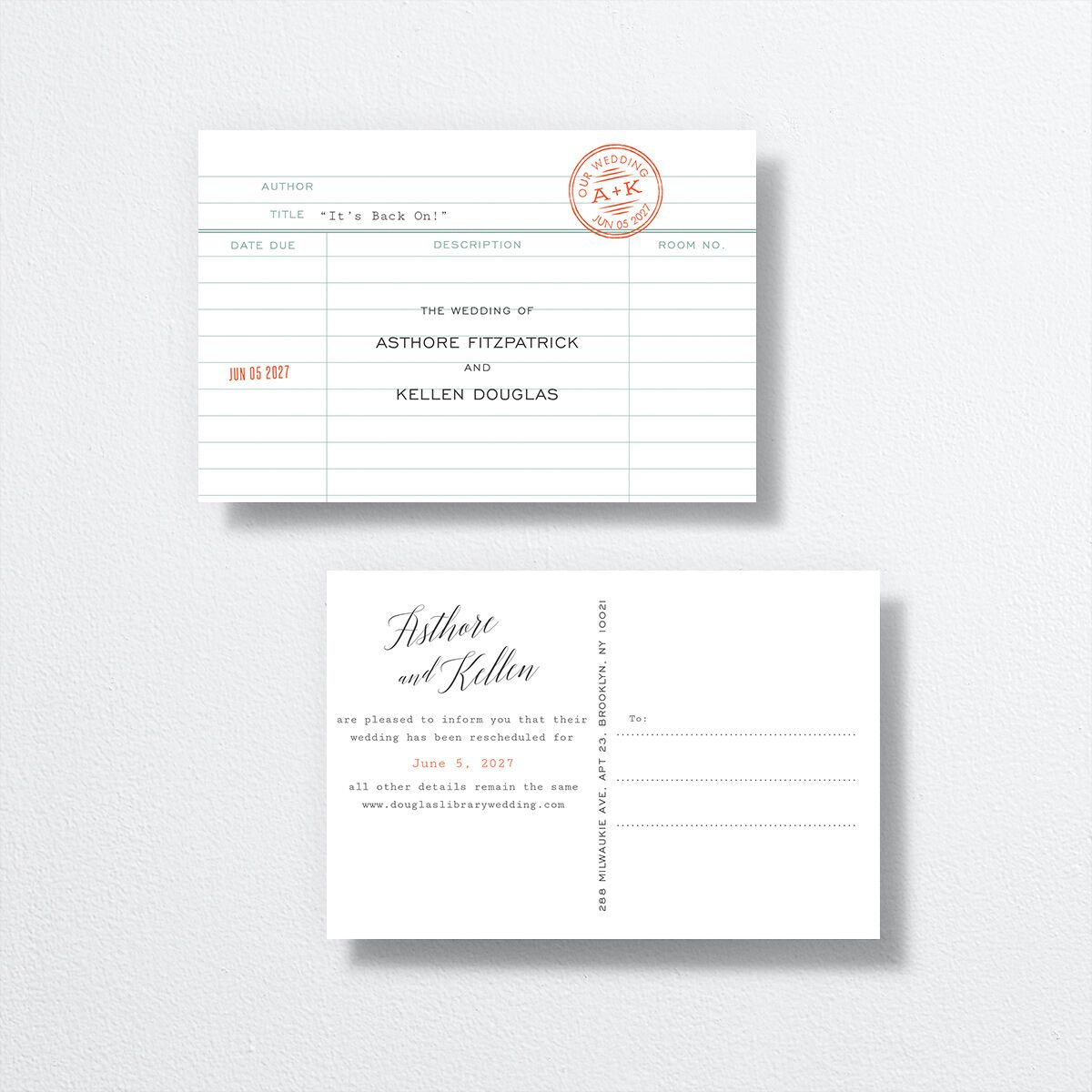 Vintage Library Change the Date Postcards front-and-back