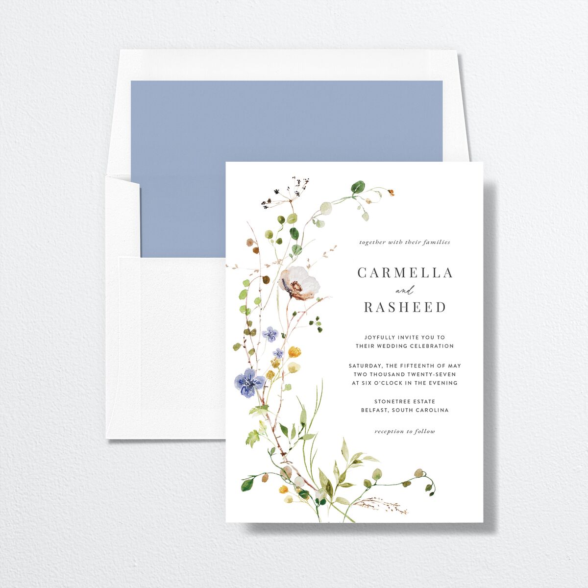 Delicate Wildflower Change the Date Cards Pure White Signature