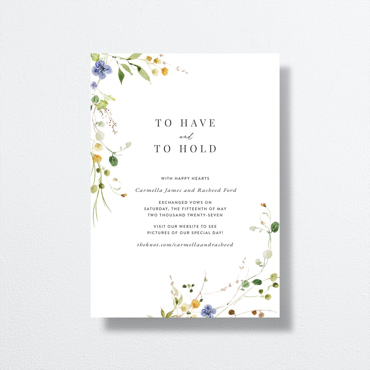 Delicate Wildflower Change the Date Cards Pure White Signature