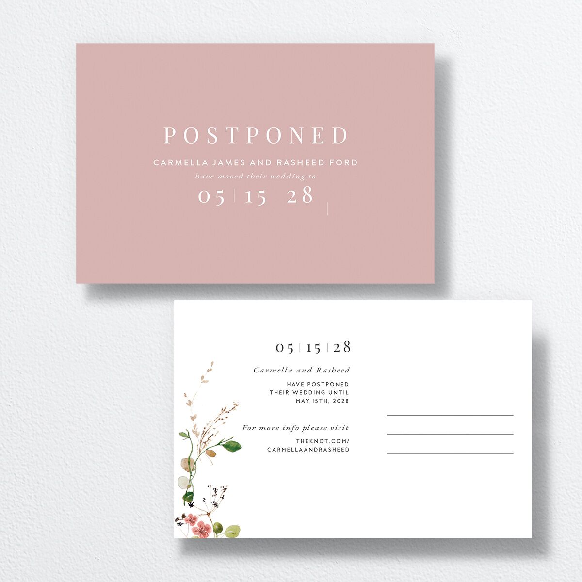 Delicate Wildflower Change the Date Postcards Peach Pink