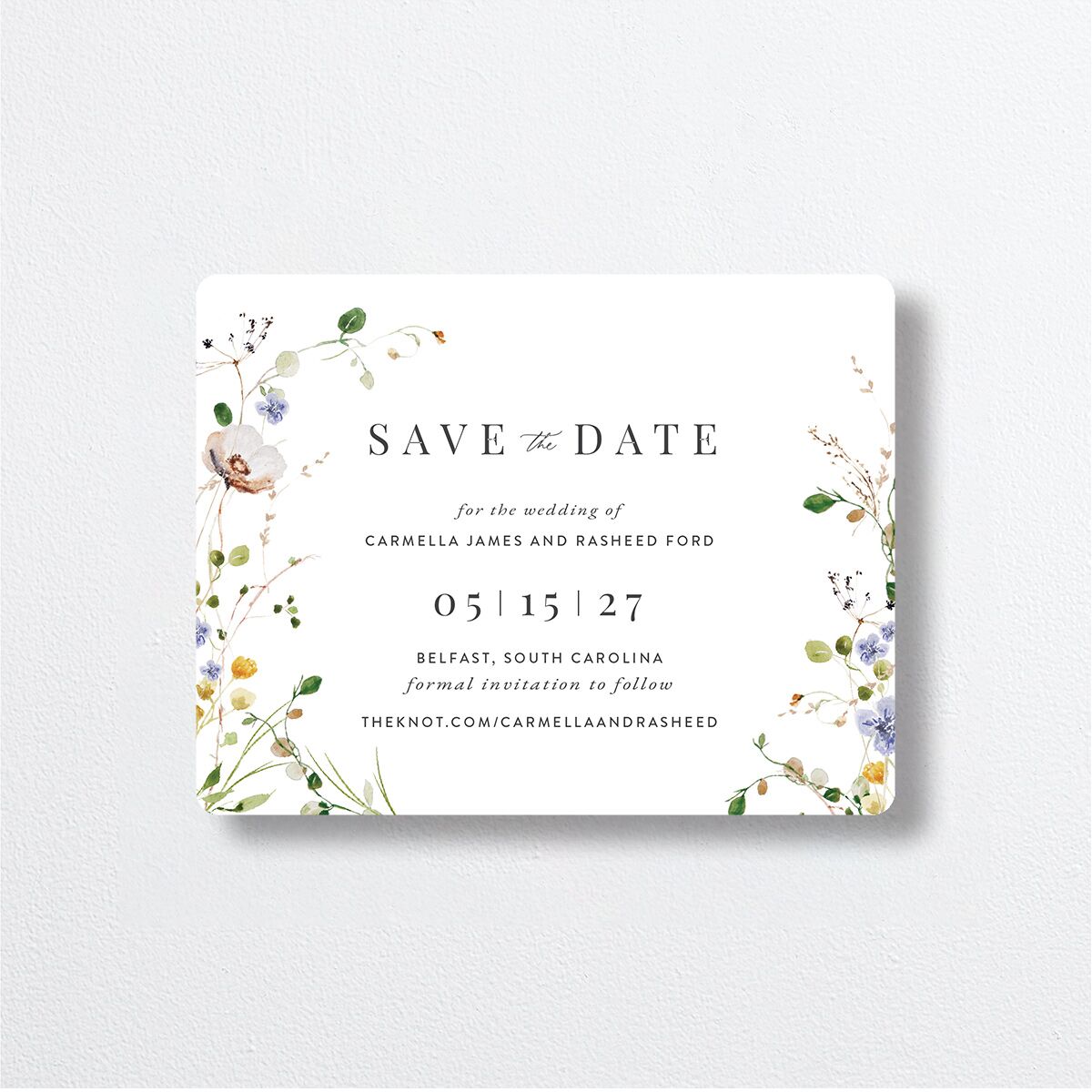 Delicate Wildflower Save The Date Magnets front in White