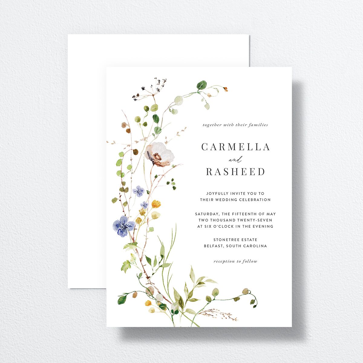 Delicate Wildflower Wedding Invitations Pure White Signature No Standard