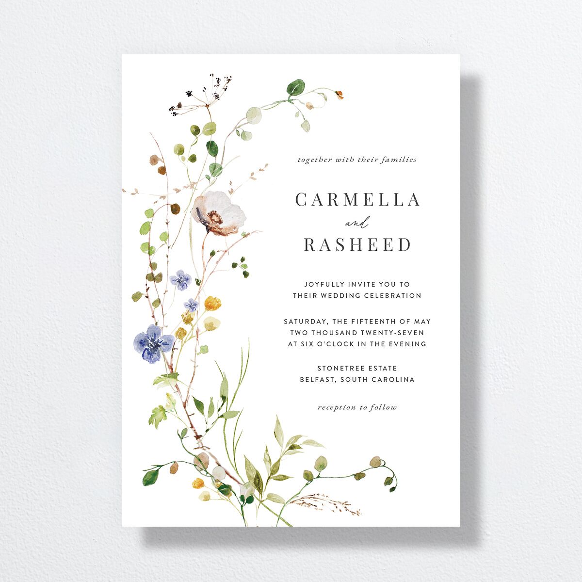 Delicate Wildflower Wedding Invitations Pure White Signature No Standard