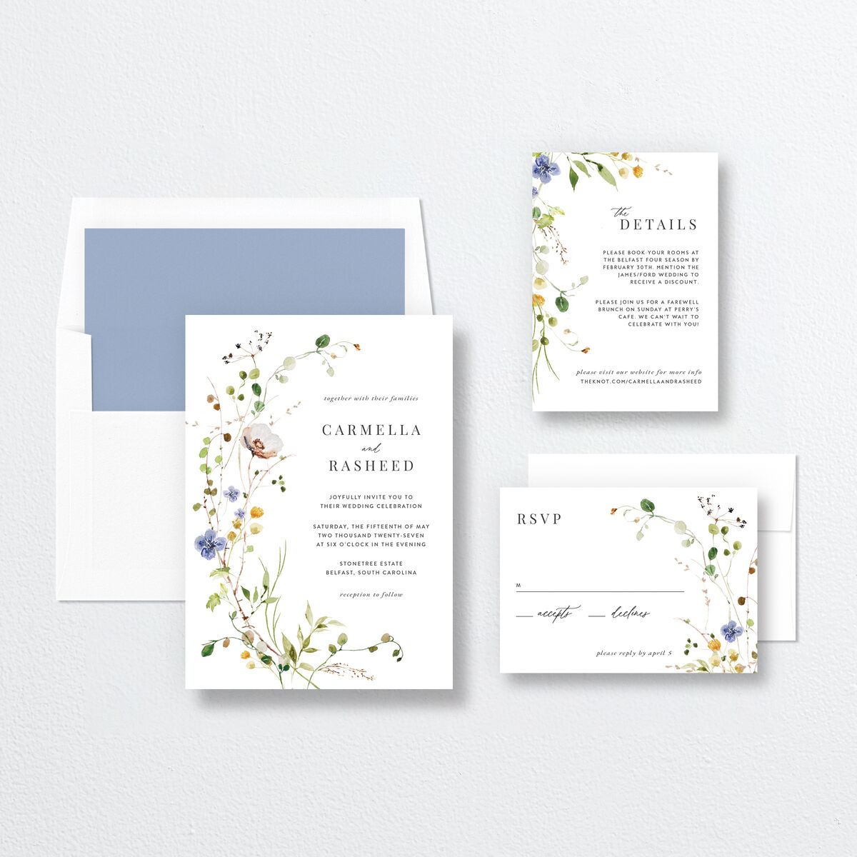 Delicate Wildflower Wedding Invitations Pure White Signature No Standard